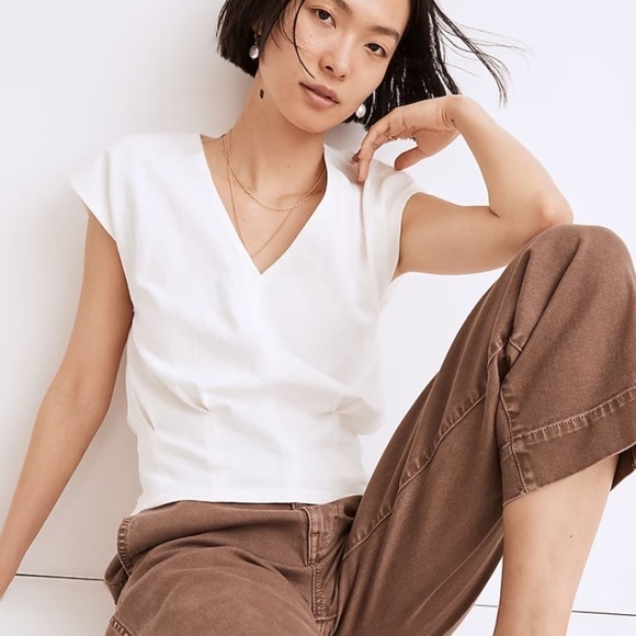 Madewell Organic Cotton V Neck Fitted Tee Shirt NF432 Ivory XXS - Picture 3 of 6